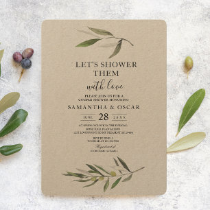 Kraft Watercolor Green Olive Branch Invitation