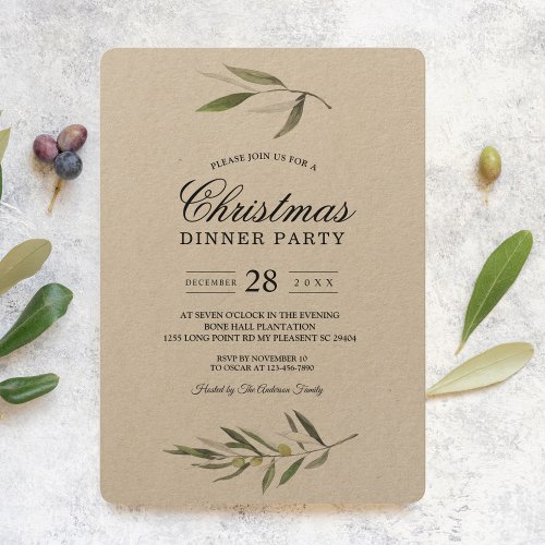 Kraft Watercolor Green Olive Branch  Invitation