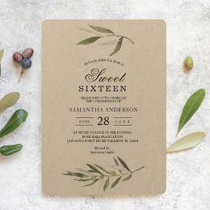 Kraft Watercolor Green Olive Branch Invitation