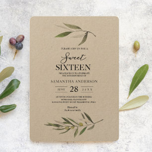 Kraft Watercolor Green Olive Branch Invitation