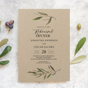 Kraft Watercolor Green Olive Branch Invitation