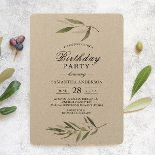 Kraft Watercolor Green Olive Branch  Invitation