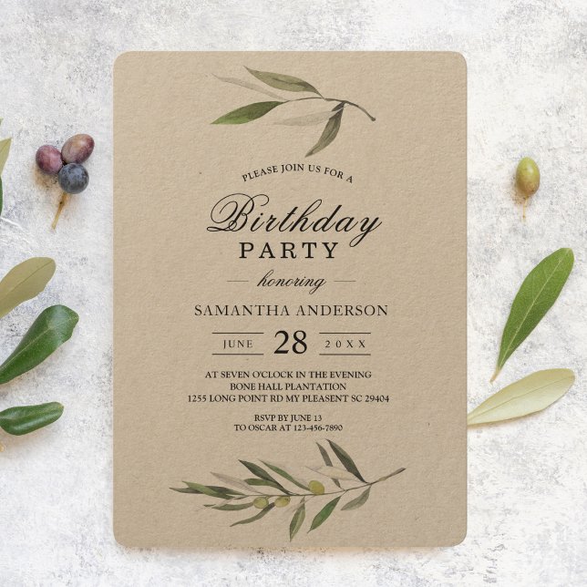 Kraft Watercolor Green Olive Branch  Invitation (Creator Uploaded)