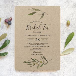 Kraft Watercolor Green Olive Branch  Invitation