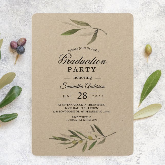 Kraft Watercolor Green Olive Branch  Invitation (Creator Uploaded)