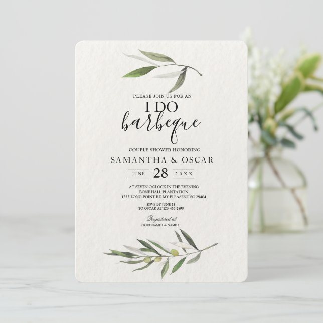 Kraft Watercolor Green Olive Branch  Invitation (Standing Front)