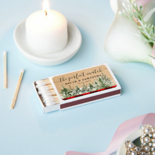 Kraft Watercolor Pine Trees & Red Buffalo Plaid Matchboxes