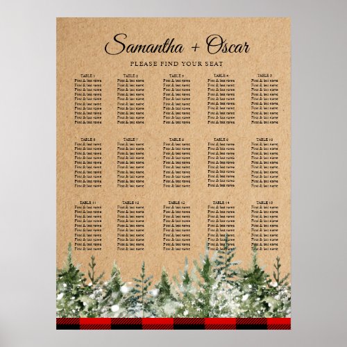 Kraft Watercolor Pine Trees  Red Buffalo Plaid  Poster