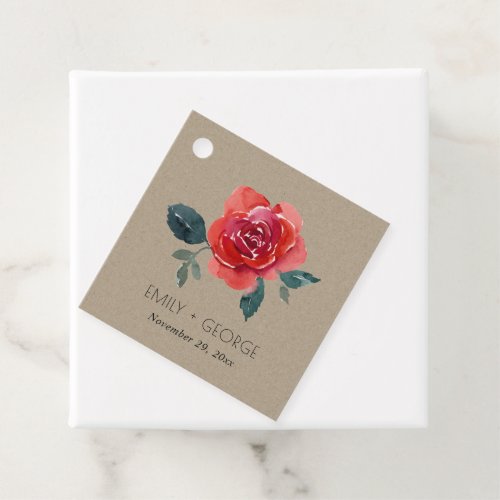 KRAFT WATERCOLOR RED GREEN ROSE FLORAL WEDDING FAVOR TAGS