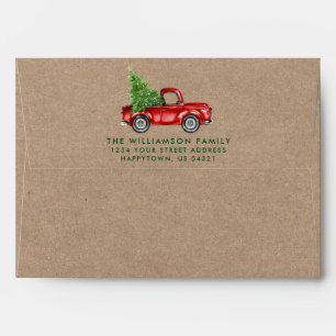 Kraft Watercolor Vintage Truck with Christmas Tree Envelope