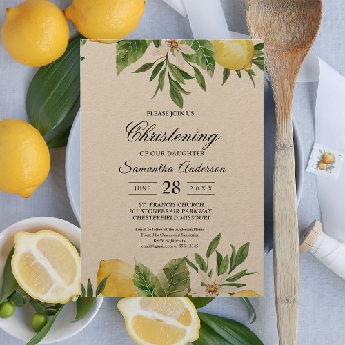 Kraft Watercolor Yellow Lemons  Leaf   Invitation