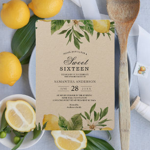 Kraft Watercolor Yellow Lemons & Leaf Invitation