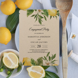 Kraft Watercolor Yellow Lemons & Leaf Invitation
