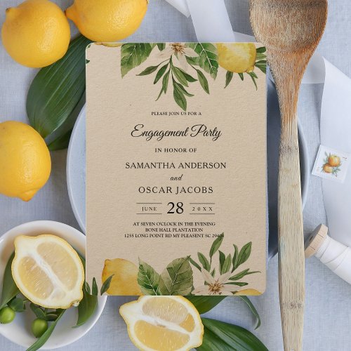 Kraft Watercolor Yellow Lemons  Leaf   Invitation