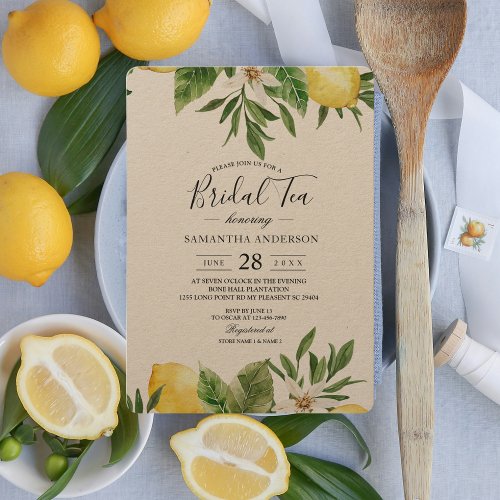 Kraft Watercolor Yellow Lemons  Leaf  Invitation