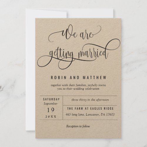 Kraft We Are Getting Married Modern Rustic Wedding Invitation