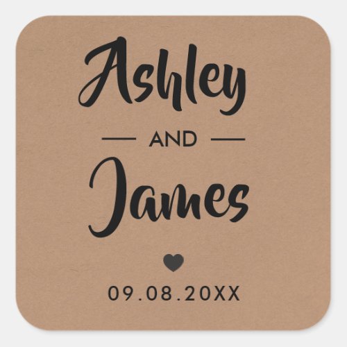 Kraft Wedding Favor Sticker Personalized Names Square Sticker