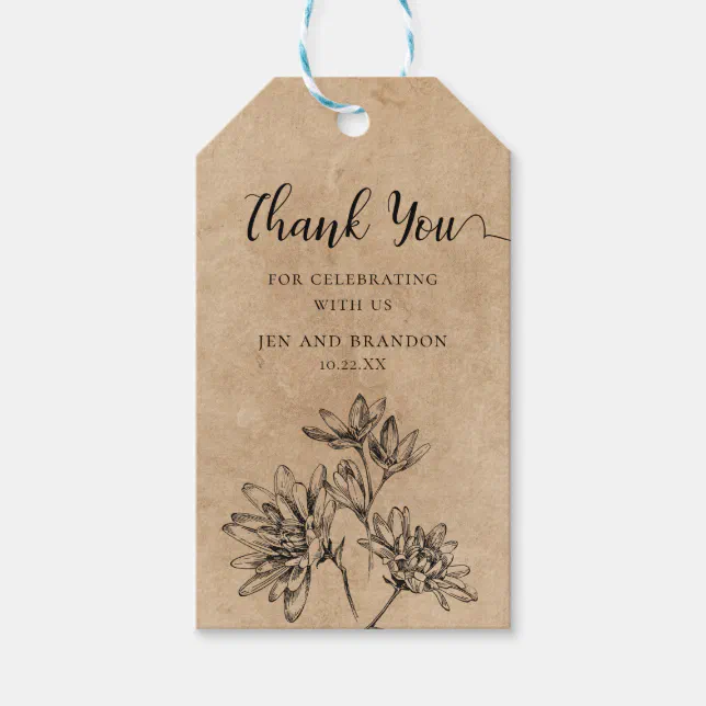 Kraft Wedding Floral Thank You Favor Gift Tags | Zazzle