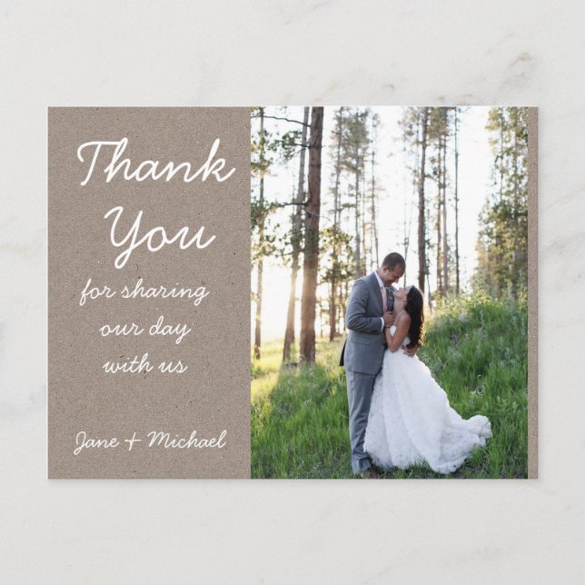 Kraft Wedding Thank You Post Card (Front)