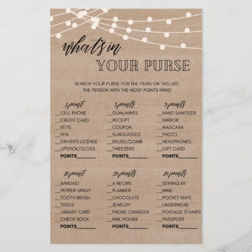 Kraft whats in your purse bridal shower game flyer