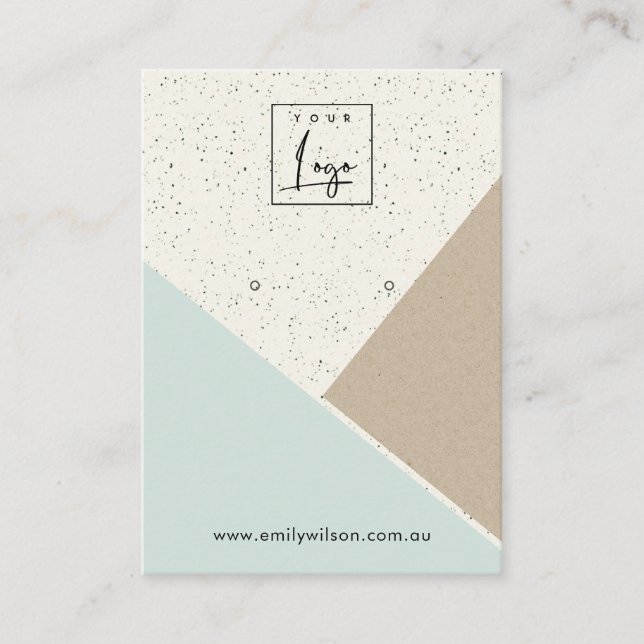 Kraft White Aqua Blue Ceramic Earring Display Logo Business Card (Front)