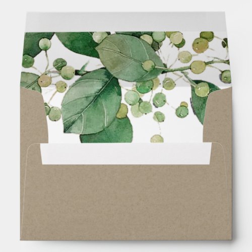 KRAFT WHITE BERRY LEAFY FOLIAGE GREENERY  ADDRESS ENVELOPE