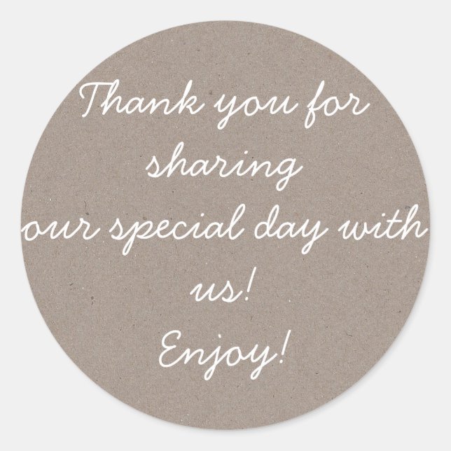 Kraft & White Wedding Favor Sticker (Front)