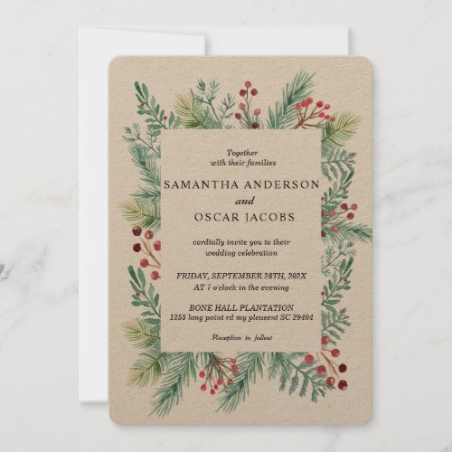 Kraft Winter Leaf Frame Greenery Invitation