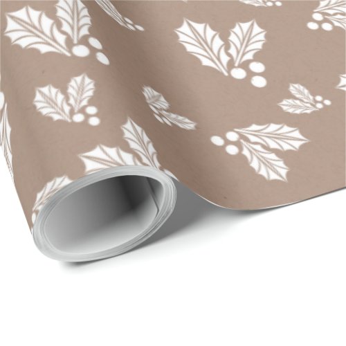 Kraft Winter White Christmas Holly Elegant  Wrapping Paper