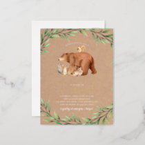 Kraft Woodland Greenery Forest Animals Baby Shower Foil Invitation Postcard