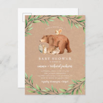 Kraft Woodland Greenery Forest Animals Baby Shower Invitation Postcard