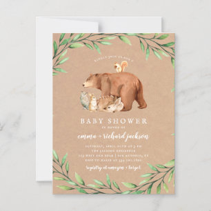 Kraft Woodland Greenery Forest Animals Baby Shower Magnetic Invitation