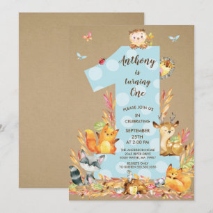 Kraft Woodland One Boys Birthday Invitation