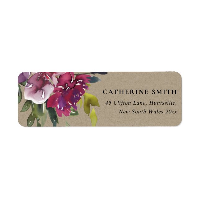 KRAFT YELLOW BLUSH BURGUNDY FLORAL BUNCH ADDRESS LABEL (Front)