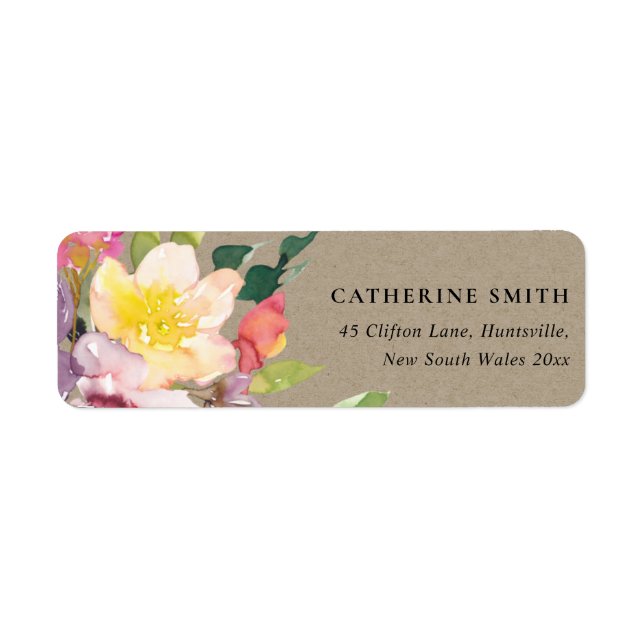 KRAFT YELLOW BLUSH BURGUNDY FLORAL BUNCH ADDRESS LABEL (Front)