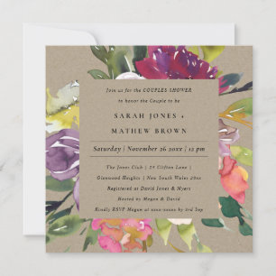 KRAFT YELLOW BLUSH BURGUNDY FLORAL COUPLES SHOWER INVITATION