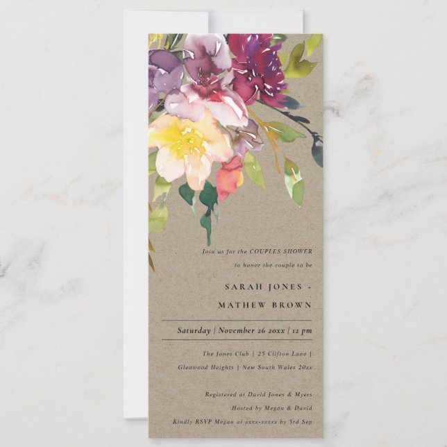 KRAFT YELLOW BLUSH BURGUNDY FLORAL COUPLES SHOWER INVITATION (Front)