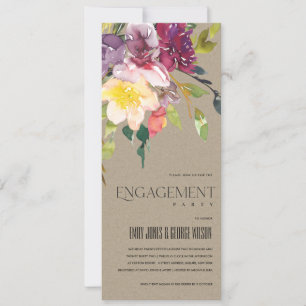 KRAFT YELLOW BLUSH BURGUNDY FLORAL ENGAGEMENT INVITATION