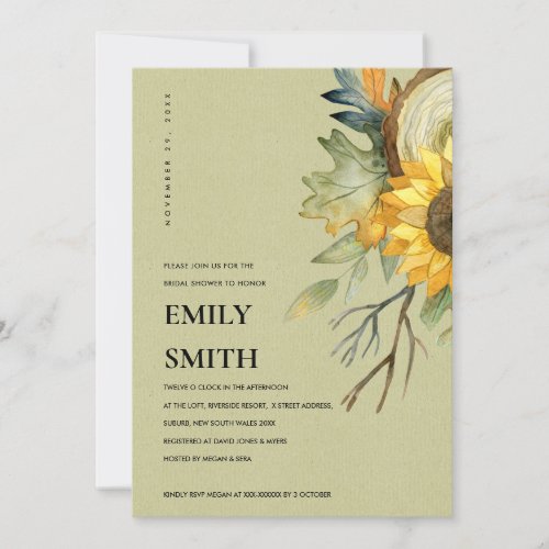 KRAFT YELLOW SUNFLOWER FLORAL BRIDAL SHOWER INVITE