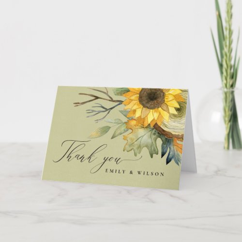 KRAFT YELLOW SUNFLOWER FLORAL WATERCOLOR WEDDING THANK YOU CARD