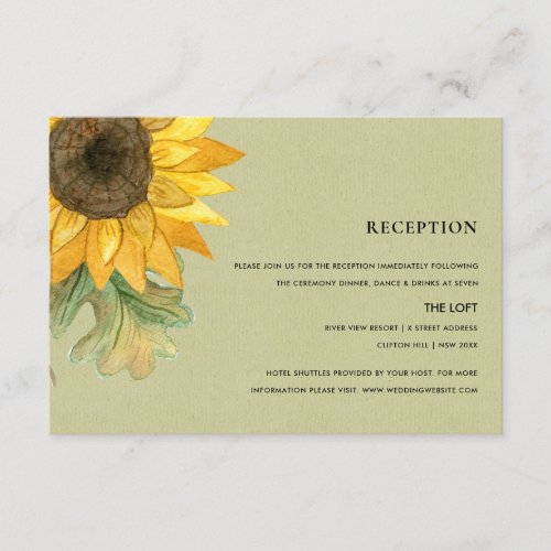 KRAFT YELLOW SUNFLOWER WATERCOLOR FLORAL RECEPTION ENCLOSURE CARD