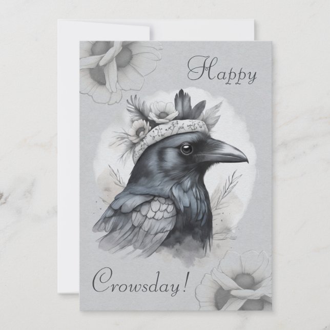 Krähe Crow Rabe Portrait Flowers Map Holiday Card (Front)