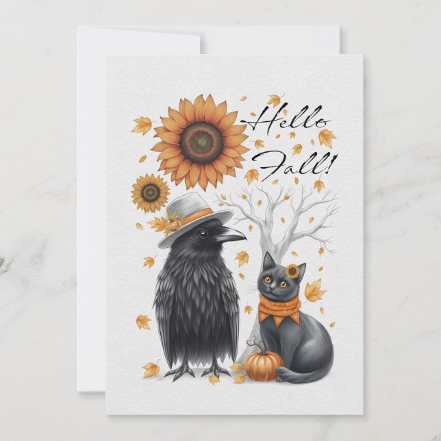 Krähe & Katze Herbst Thanksgiving Karte Grußkarte Holiday Card (Front)