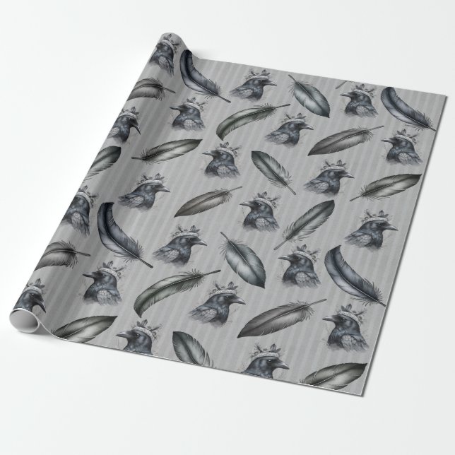 Krähen Raben Crows Federn Feathers Wrapping Paper (Unrolled)