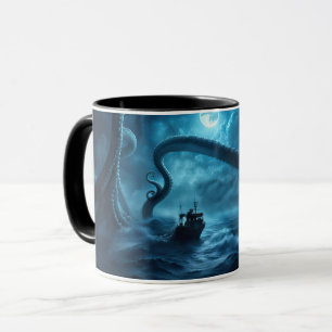 Kraken and Fishing Boat Nautical Mug