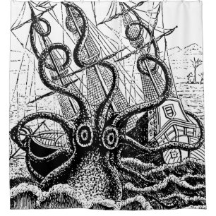 Kraken Attack giant octopus shower curtain