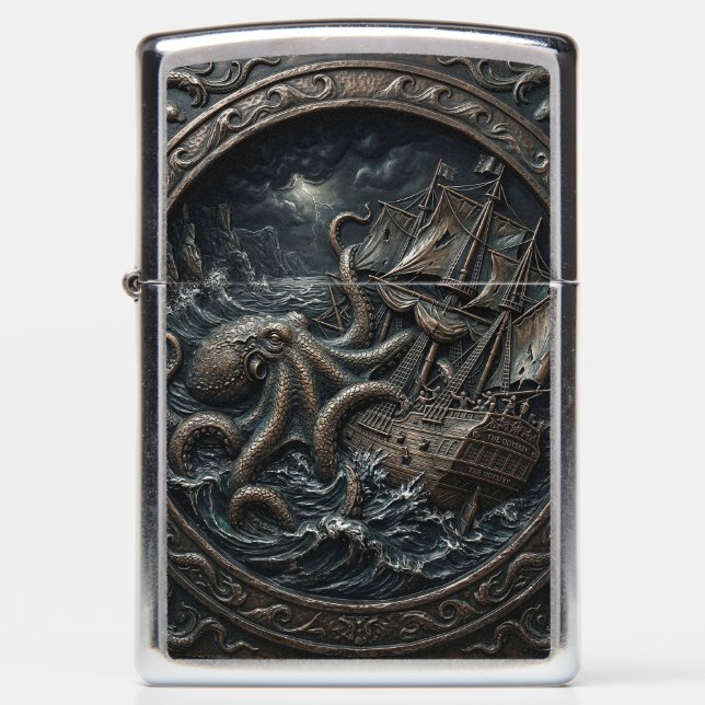 Kraken attacking a ship Zippo Lighter  (Front)