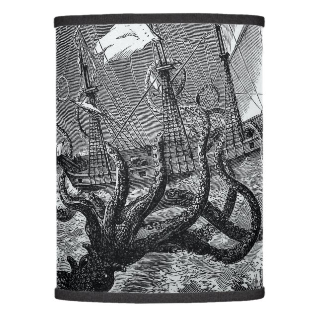 Kraken Attacking Ship vintage etching Lamp Shade (Front)