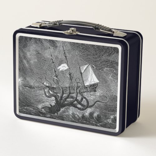 Kraken Attacking Ship vintage etching Metal Lunch Box