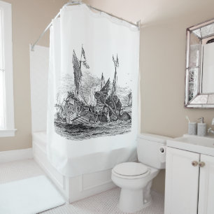 Kraken Attacks Ship Vintage Steampunk Shower Curtain